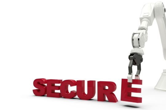 Graphic image of robotic arm arranging secure text - Powered by Adobe