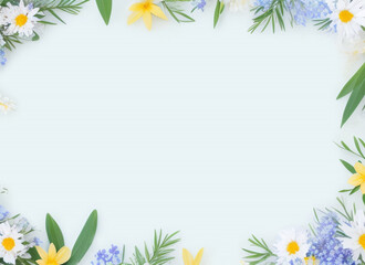 Fototapeta na wymiar Plants and flowers on blue background. Generative AI.