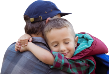 Rear view of a father is embracing his son 