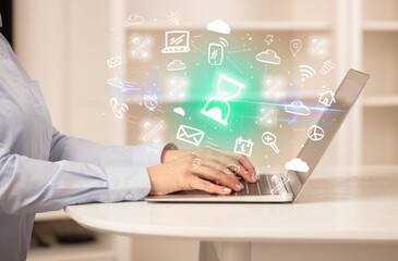 Businessman working on laptop with new business concept