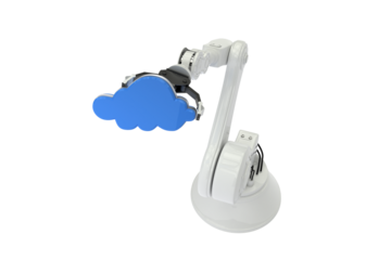 High angle view of robotic arm holding blue cloud