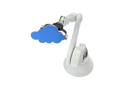 High angle view of robotic arm holding blue cloud