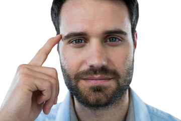 Fototapeta premium Man with finger pointing to head