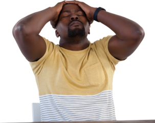 Upset man against white background