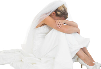 Unhappy bride hiding her face