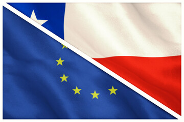 Close-up of European and Chile flags