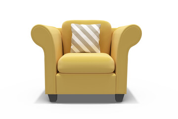 3d illustration of yellow armchair with cushion 