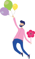 Man holding flower and balloon icon