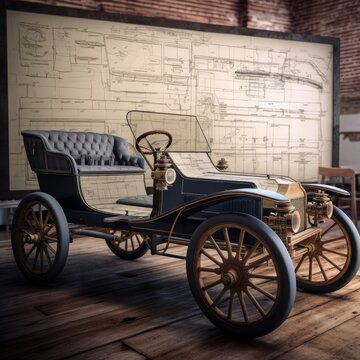 A project graph of a 1900 century car on a paper ai generative illustration