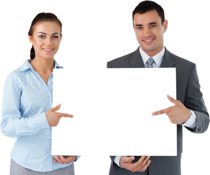 Business partners presenting sign together - Powered by Adobe