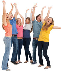 Obraz premium A jumping happy group cheering