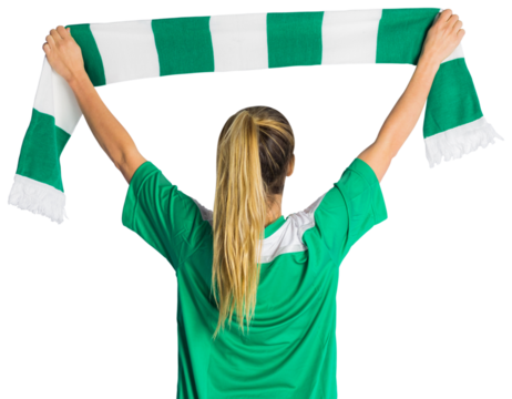 Cheering football fan waving scarf