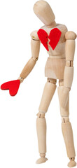 Wooden 3d figurine holding red heart