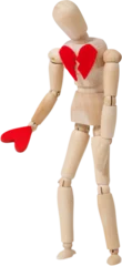 Rolgordijnen Wooden 3d figurine holding red heart © vectorfusionart