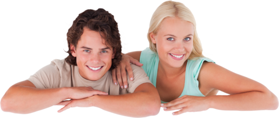 Cute couple leaning on a whiteboard