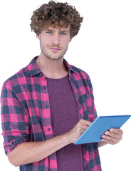 Portrait of confident handsome man using tablet computer