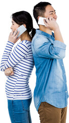 Cheerful couple talking on phone