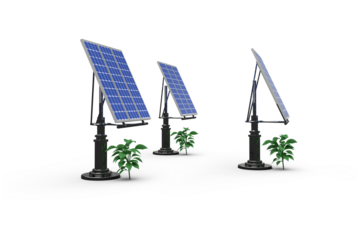 Image of 3D blue solar panel with plants