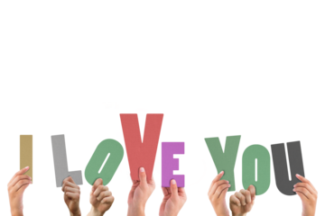 Cropped hands holding colorful sentence I love you 