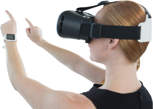 Female executive using virtual reality headset