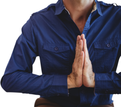 Midsection of man meditating - Powered by Adobe