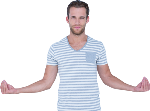 Man holding something over white background