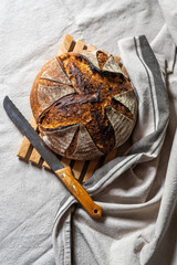 Home baked sourdough bread. Fresh, homemade sourdough bread.