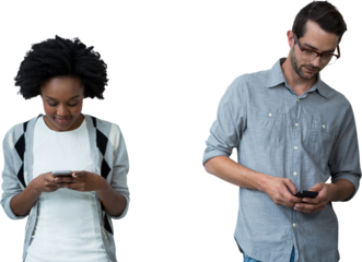 Two people occupying by their smartphone