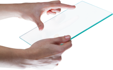 Hands pretending to use digital tablet