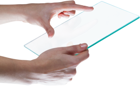 Hands pretending to use digital tablet