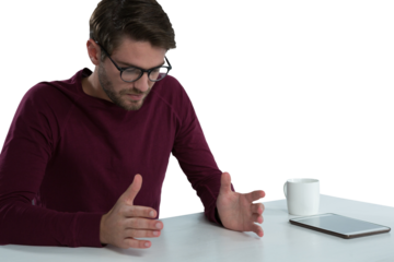 Man pretending to hold an invisible object