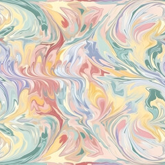 Obraz premium Ebru paintinfg texture seamless pattern. Pastel color abstract background. Seamless liquid fluid. Mrbling style effect. Generative AI