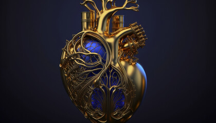 Gold steam punk human heart.Generative AI.