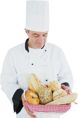 Portrait of a chef holding a bread basket