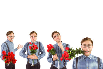 Multiple image of man with red roses