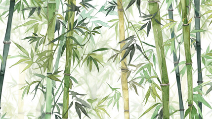Tropical bamboo palm leaf Wallpaper, Luxury nature leaves pattern design, Hand drawn watercolor design for fabric, print, cover, banner and invitation, Generative AI © Tamara