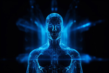 Holographic digital blue human., Generative AI