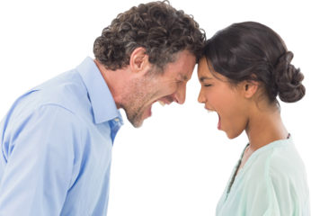 Angry business people shouting at each other over white background