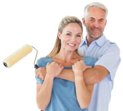 Portrait of happy couple with paint roller - Powered by Adobe