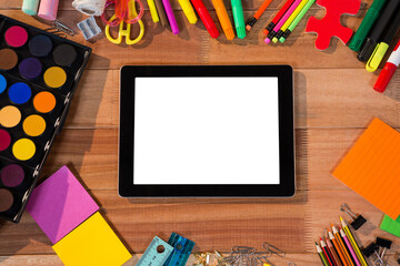 Close up of digital tablet with stationery