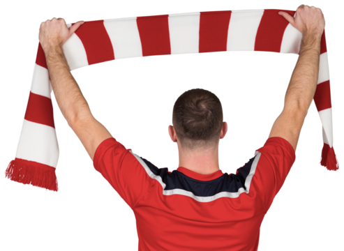 Football player holding striped scarf - Powered by Adobe