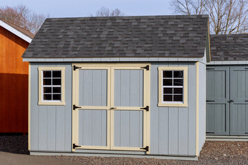 new shed grey shed wooden garden tools shed painted in gray color
