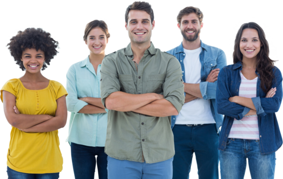 Group portrait of happy young colleagues