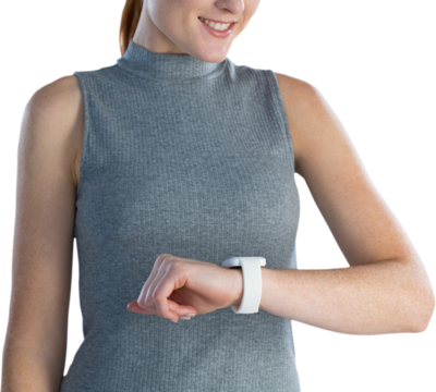 Mid section of businesswoman wearing wrist watch