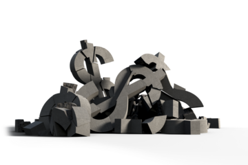 Pile of damaged dollar symbols 