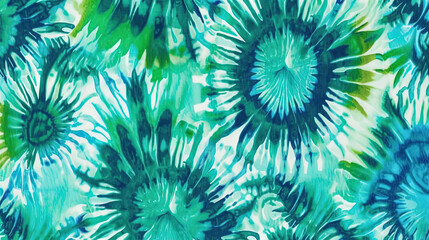 Fototapeta na wymiar Tie dye shibori pattern background on bold peacock, green and white color. Watercolour abstract texture. Generative AI