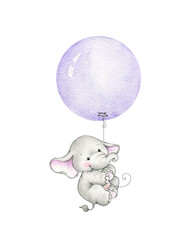Cute elephant hanging on purple  balloon - 587469150