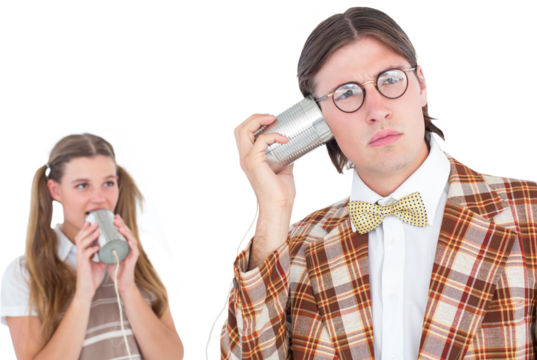 Geeky hipsters using string phone  - Powered by Adobe
