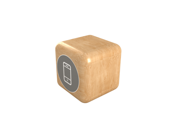 Digitally generated image of mobile phone icon on brown cube