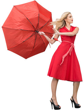 Beautiful Woman Posing With A Broken Umbrella